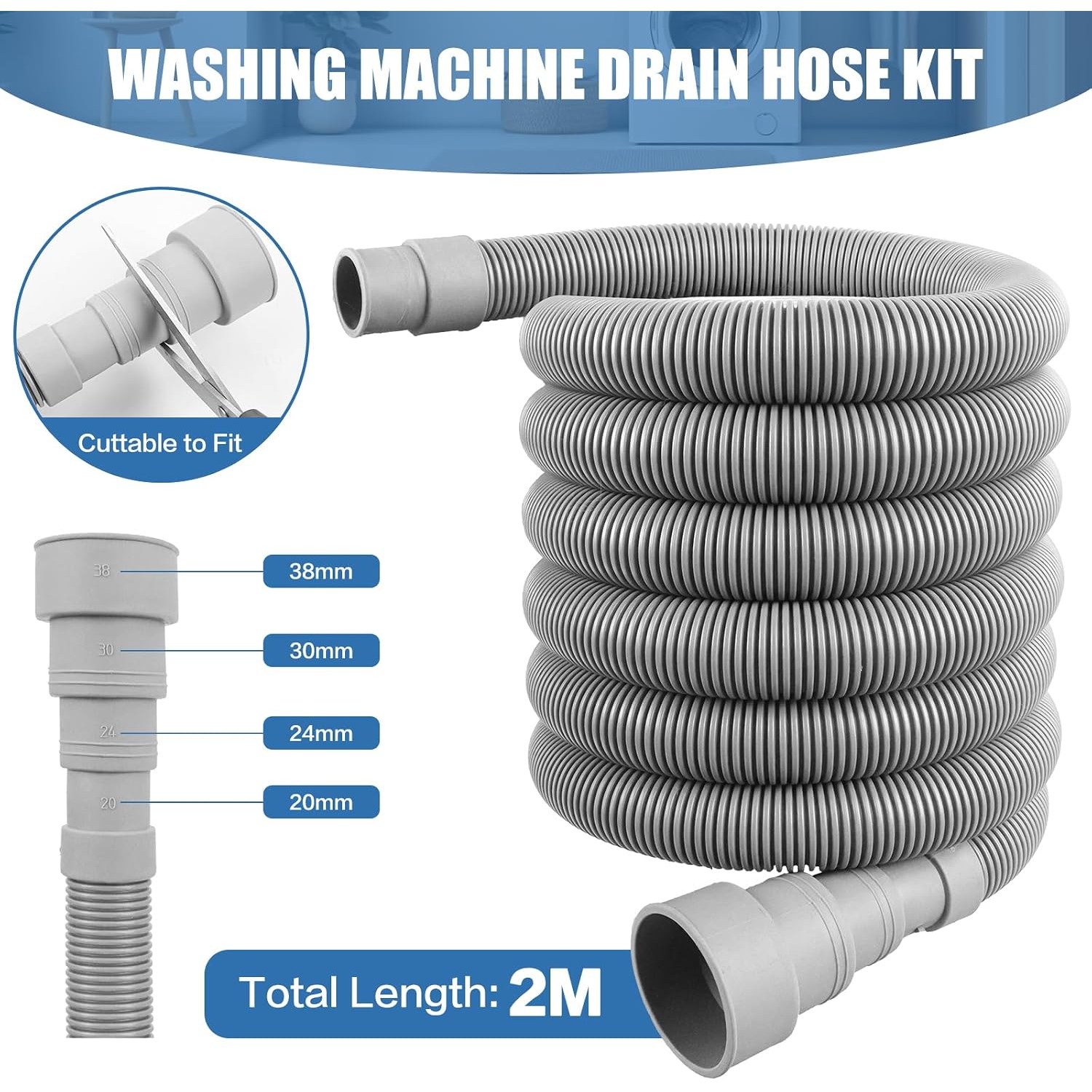 2m Drain Hose Kit with Adapter, U Bracket and Clamps, detail view