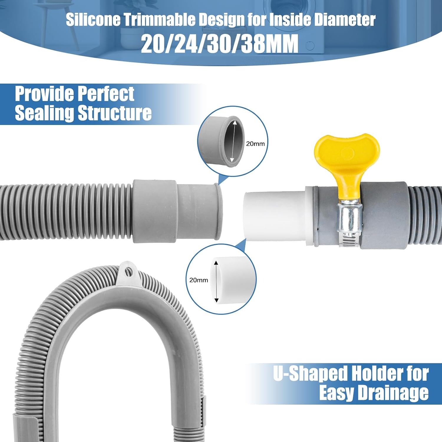 2m Drain Hose Kit with Adapter, U Bracket and Clamps, detail view